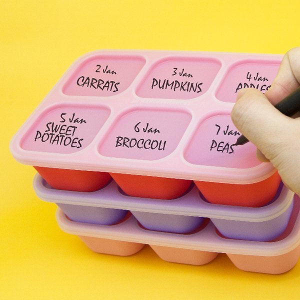 Marcus Marcus silicone food cube tray with lid for labelling on erasable lid