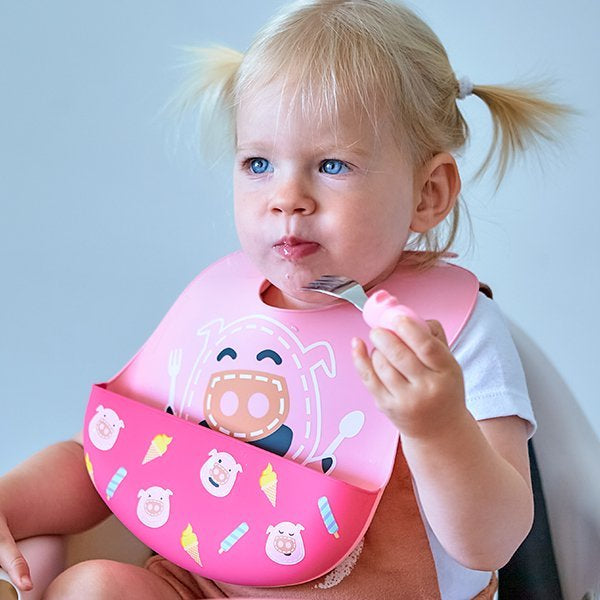 Marcus & Marcus silicone baby bibs velcro closure  BPA Phthalates free pink