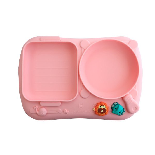 Suction plate with compartment for infants, culinary design pink