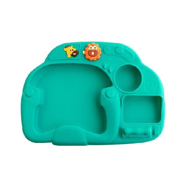 suction divided plate with compartment for infants, pilot theme, green