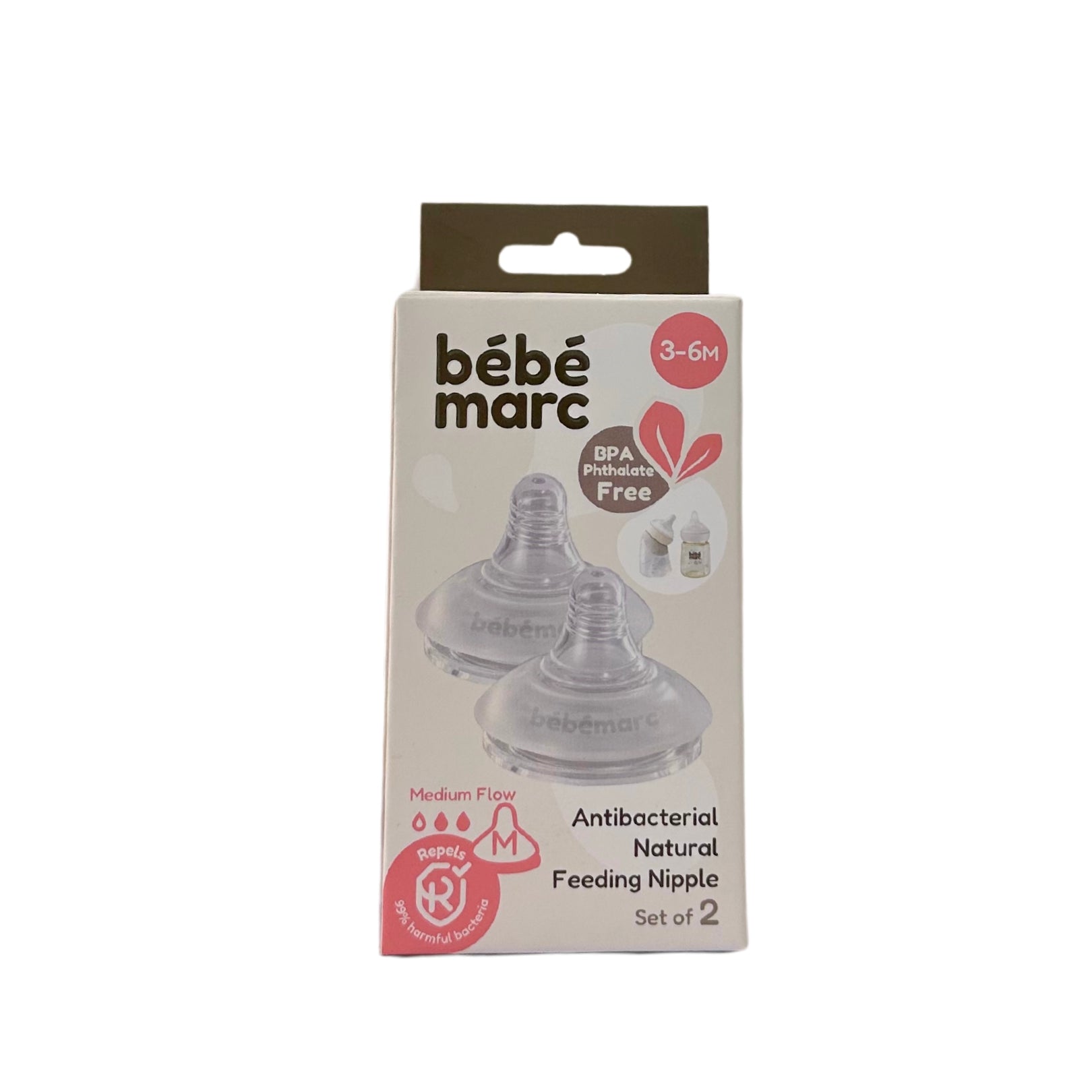 bebemarc antibacterial natural feeding nipple packaging, set of 2