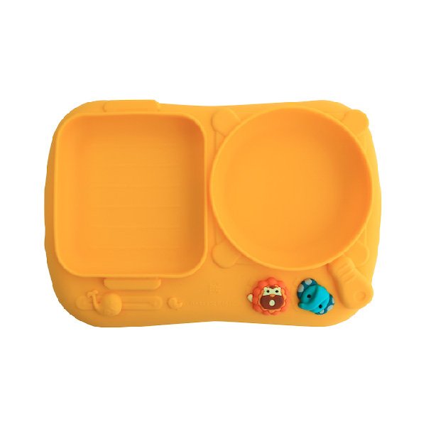 Suction plate with compartment for infants, culinary design yellow
