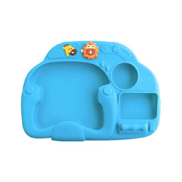 suction divided plate with compartment for infants, pilot theme, blue